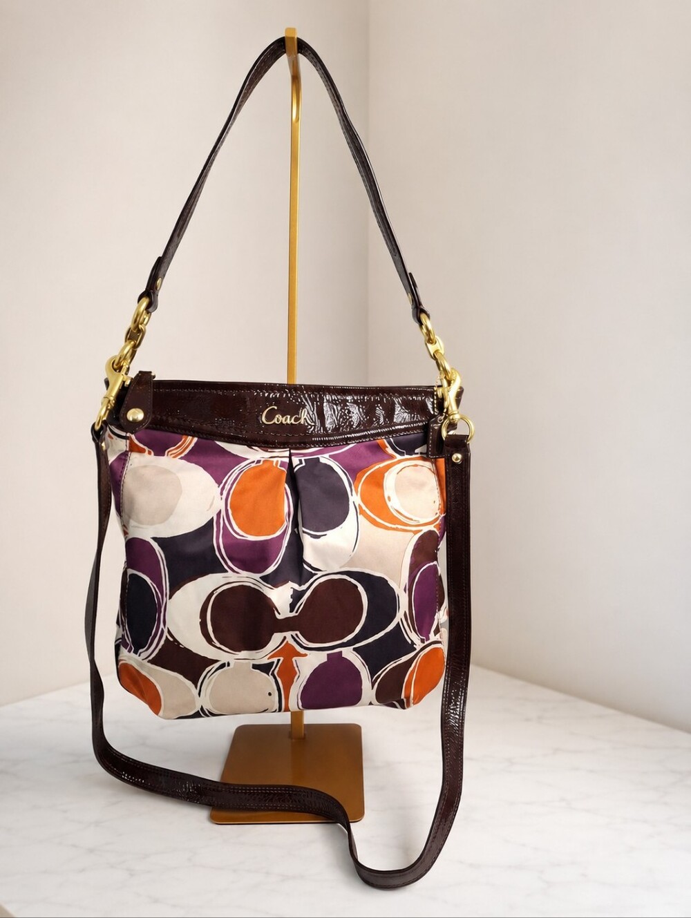 Coach Ashley Scarf Print Hippie Shoulder Bag EUC